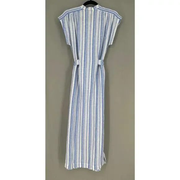 AYR Dress Womens XS Blue Striped Maxi Linen Button Tie Front Pockets Coastal - Picture 3 of 8